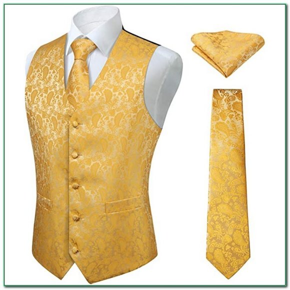 MEN'S Paisley Floral Jacquard Suit Vest, Yellow